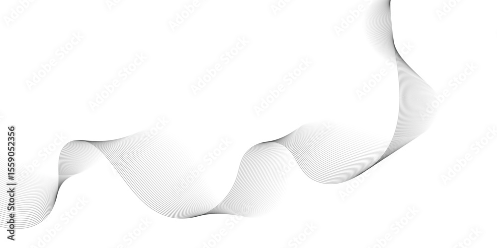 Poster Abstract white background with waves. Modern banner design. Abstract grey wave lines on transparent background. Technology, data science, geometric border pattern. Isolated on white background.