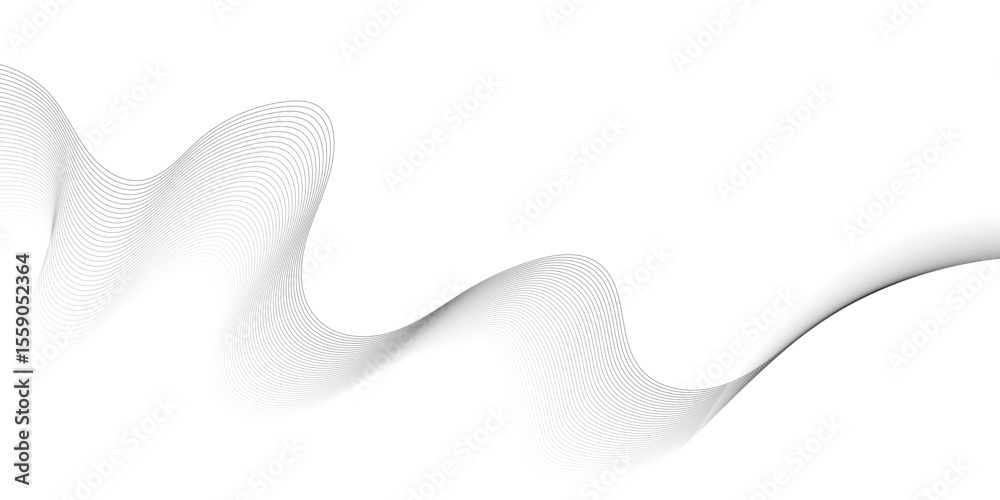 Poster Abstract white background with waves. Modern banner design. Abstract grey wave lines on transparent background. Technology, data science, geometric border pattern. Isolated on white background.