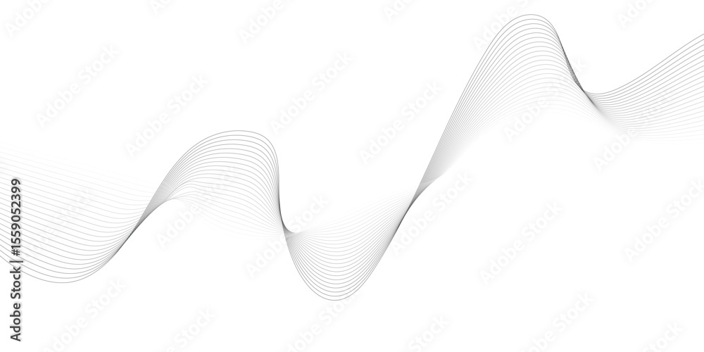 Poster Abstract white background with waves. Modern banner design. Abstract grey wave lines on transparent background. Technology, data science, geometric border pattern. Isolated on white background.