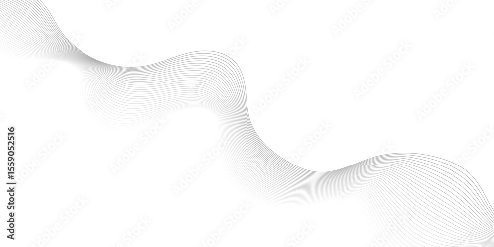 Poster Abstract white background with waves. Modern banner design. Abstract grey wave lines on transparent background. Technology, data science, geometric border pattern. Isolated on white background.