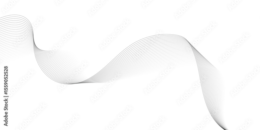 Poster Abstract white background with waves. Modern banner design. Abstract grey wave lines on transparent background. Technology, data science, geometric border pattern. Isolated on white background.