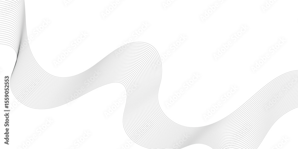 Poster Abstract white background with waves. Modern banner design. Abstract grey wave lines on transparent background. Technology, data science, geometric border pattern. Isolated on white background.