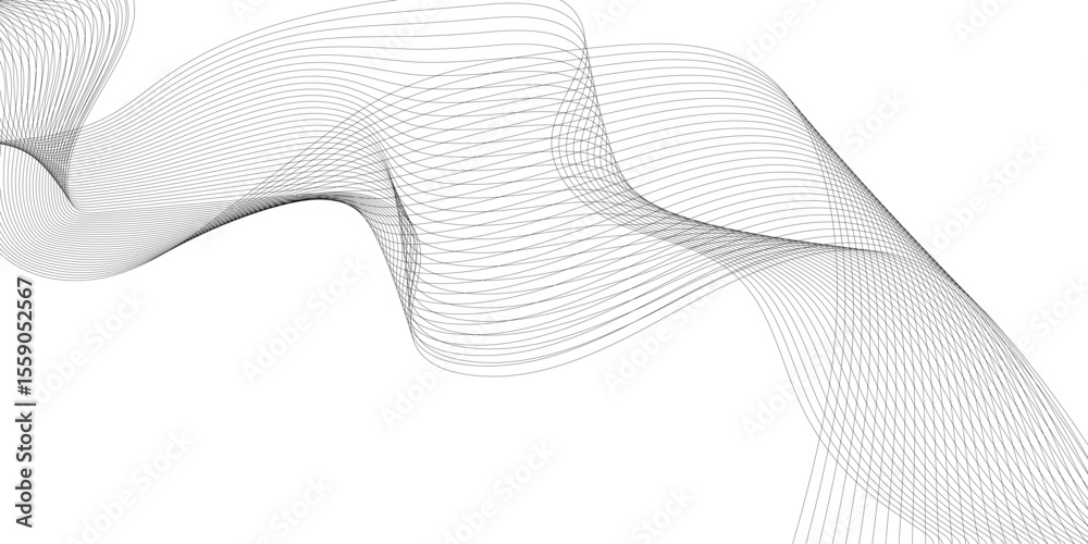 Poster Abstract white background with waves. Modern banner design. Abstract grey wave lines on transparent background. Technology, data science, geometric border pattern. Isolated on white background.