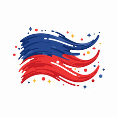 French national flag stylized design. Bastille Day celebration graphic with blue and red brushstrokes. Festive Bastille Day illustration for postcards, social media, and invitations.