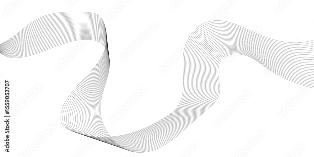 Poster Abstract white background with waves. Modern banner design. Abstract grey wave lines on transparent background. Technology, data science, geometric border pattern. Isolated on white background.