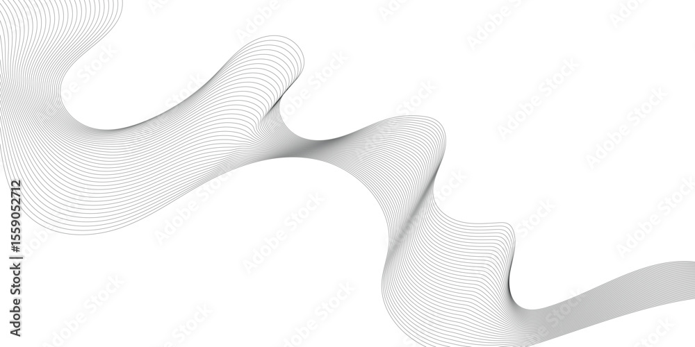 Poster Abstract white background with waves. Modern banner design. Abstract grey wave lines on transparent background. Technology, data science, geometric border pattern. Isolated on white background.