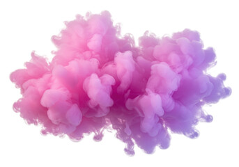 Volumetric ethereal smoke with soft pink and purple gradients, fluffy texture and luminous white highlights, suspended gracefully against a transparent background with copy space, soft high-angle