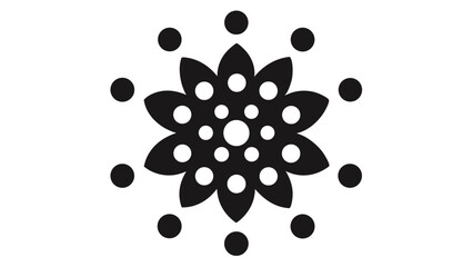 Decorative black and white floral design with circular elements on transparent background