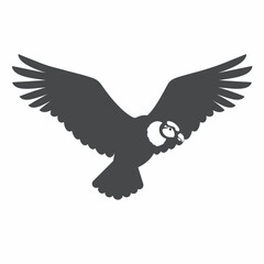 Naklejka premium Independence Day in Peru illustrated with soaring Andean condor silhouette. Celebratory Independence Day in Peru shown with national bird condor, powerful wings, on simple background.