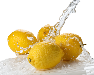Lemons in Splashing Water ,lemon falling into water on transparent background.