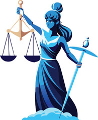 A collection of stylized illustrations representing justice, featuring the scales of justice, gavels, and legal documents with a clean and symbolic aesthetic