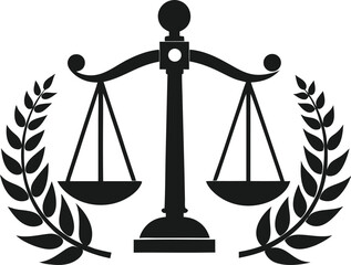 A collection of stylized illustrations representing justice, featuring the scales of justice, gavels, and legal documents with a clean and symbolic aesthetic
