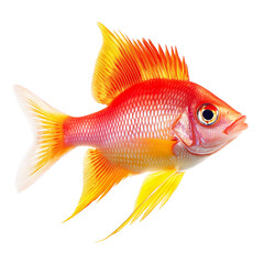 Fototapeta premium Vibrant orange and yellow fish swimming against a black background a beautiful aquatic creature