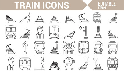 Black and White Train Icons for Railway and Transportation Design