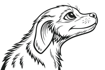 Detailed Black and White Illustration of a Cute Dog Looking Upwards with Gentle Expression in a Vector Graphic Style Artwork