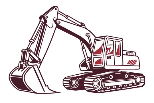 Stylized Excavator Illustration A Detailed Depiction of Heavy Construction Equipment with Bold Outlines and Clear Visual Design Elements