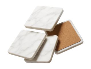 Marble coaster set with cork backing for protecting surfaces during a festive gathering.