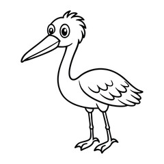 Obraz premium Coloring page of cute cartoon stork black and white