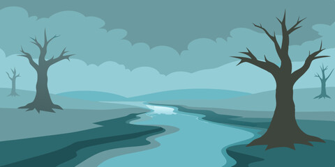 Coastal landscape with trees overlooking the serene sea under a summer sky, capturing the tranquil beauty of nature's horizon