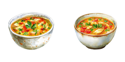 chicken soup watercolor vector illustration