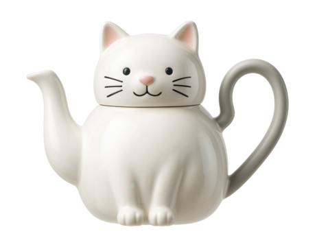 A playful, novelty-shaped teapot resembling a cat, meant to add charm to a child's tea party in a suburban home.