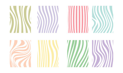 Eight pastel wavy stripe patterns in soft colors, perfect for trendy design and decoration