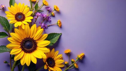 Vibrant sunflower & daisy swirls, lavender accents, background, vibrant, spring