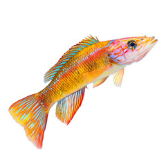 Fototapeta premium Vibrant orange and blue fish swimming in dark background