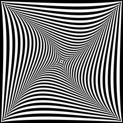 Whirl Rotation Motion and 3D Illusion in Abstract Op Art Design. Striped Lines Pattern. 
