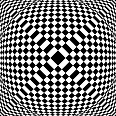 Abstract Geometric Checked Black and White Pattern with 3D Illusion Effect. Convex Textured Background. 