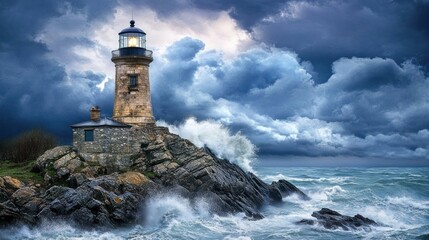Fototapeta premium Dramatic lighthouse amidst stormy seas
