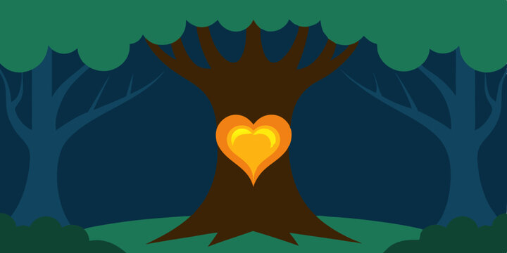 Here's a single sentence for naming an image depicting a tree with fire:

Vector illustration of a burning tree in a summer nature landscape