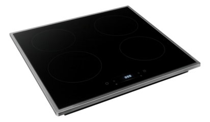Built-in cooktop with a smooth black finish and digital timer for precise cooking in an urban apartment.