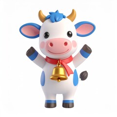 Fototapeta premium Cute Cartoon Cow with Bell and Scarf