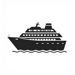 Obraz premium Black and White Cruise Ship Icon Illustration