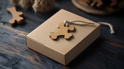 Dog bone and gift box on black background, close up. Concept of pet care