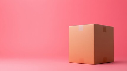 Obraz premium Minimalist brown cardboard box on a vibrant pink background, perfect for packaging or shipping themes.