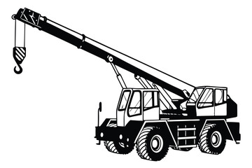 Naklejka premium Heavy Duty Crane Illustration Construction Vehicle Machinery Equipment Lifting and Moving Heavy Loads Powerful Engine Tires