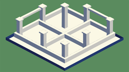 Isometric illustration of architectural structure with pillars and rectangular platform