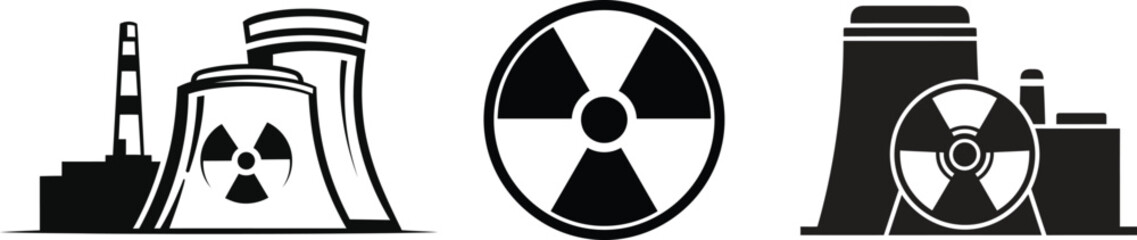 Nuclear Power Plant and Radiation Symbol Vector Icon Set
