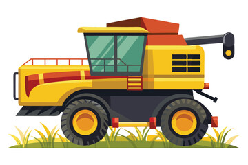 Illustration of a Yellow Combine Harvester in a Field Depicting Agricultural Equipment and Farming Practices