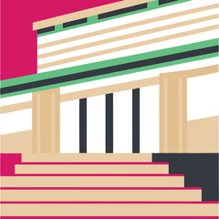 Modern abstract architectural illustration with geometric shapes and vibrant color palette