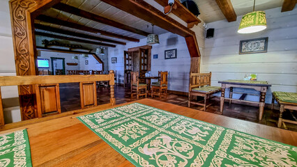 Vladimir, Russia. Traditional interior of an old village hut