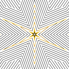 Modern geometric star pattern in black and gold lines on white background