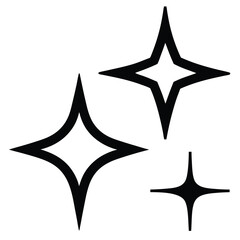 Three geometric starbursts in a simple black and white minimalist style composition