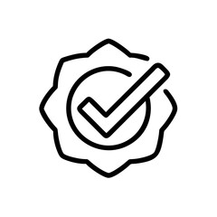 Checkmark badge icon in black line style on white background