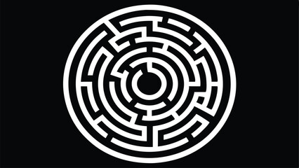 White circular maze illustration on a white background suitable for problem solving and conceptual design