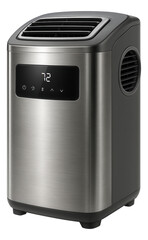 Portable air conditioner with a sleek metallic finish, suitable for a stylish urban loft.