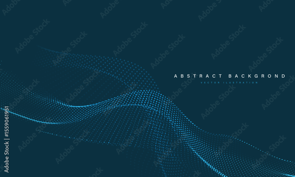 Poster abstract blue mesh particles wave curve overlap technology network digital background vector