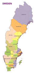 Map of Sweden showing its counties